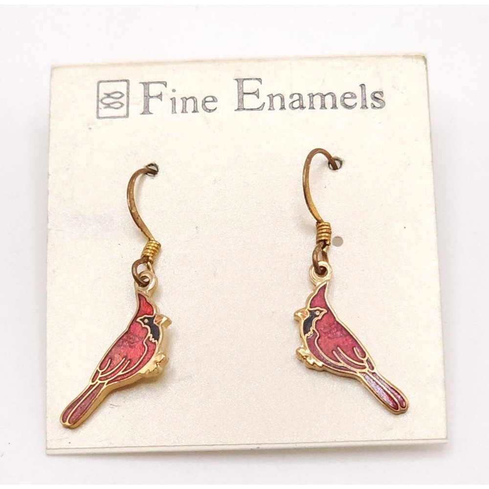 Fine Enamels Cardinal Bird Earrings NWT